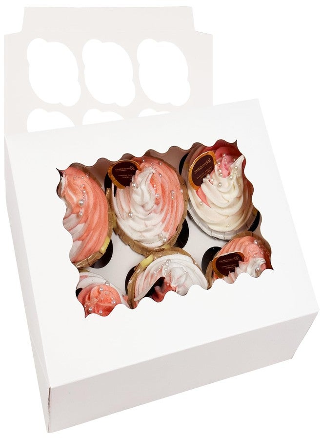 Bakepacker Auto-pop up 6 Cupcake Boxes with Window 20 Count White Box 9.4 x 6.1 x 3 inch Cupcake Carrier - Image 1